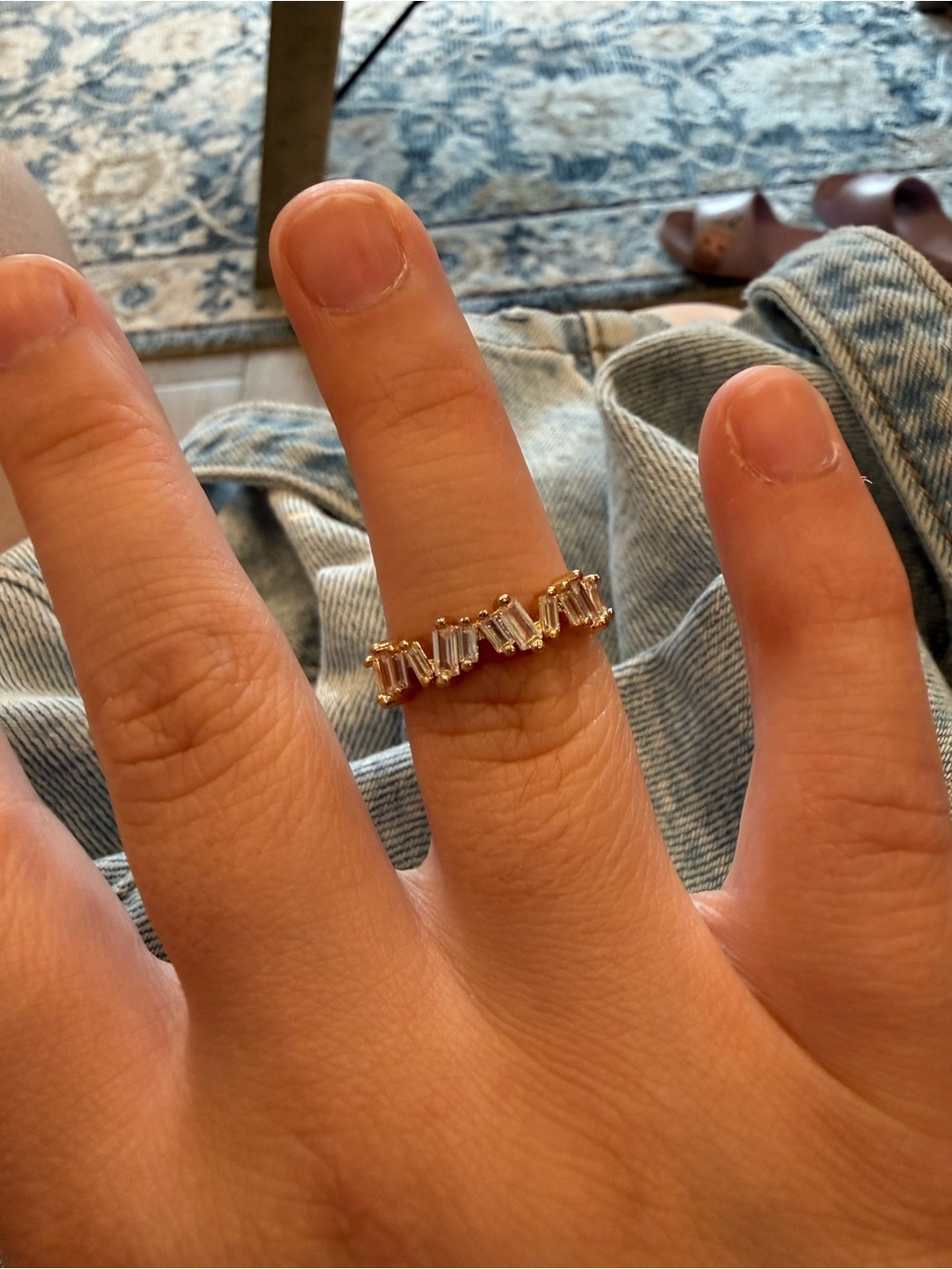 Elegant Gold Crystal Baguette Band Ring - Adjustable